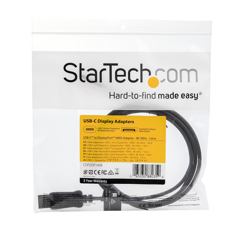 StarTech CDP2DP146B USB C to DisplayPort 1.4 Cable 6ft/1.8m